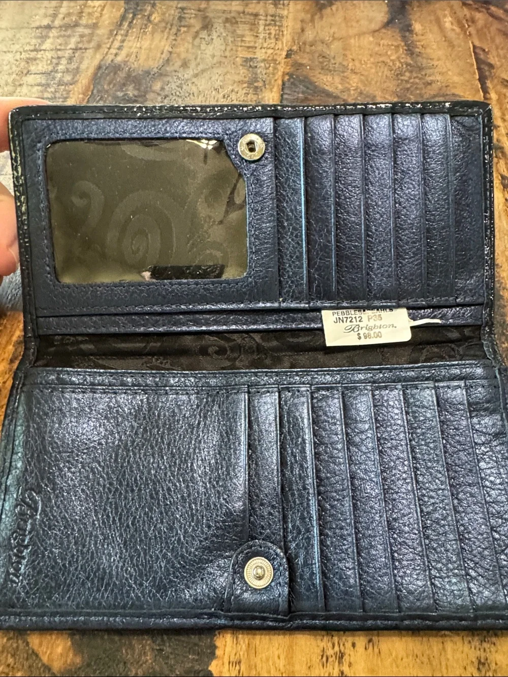 Brighton Blue Leather Stud Trim Trifold Wallet